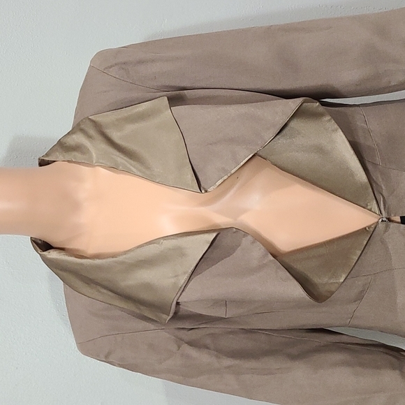 Anthropologie Tabitha Jacket Blazer Sz 8‎ Brown Women Silk Fitted Shawl Collar - Picture 4 of 11